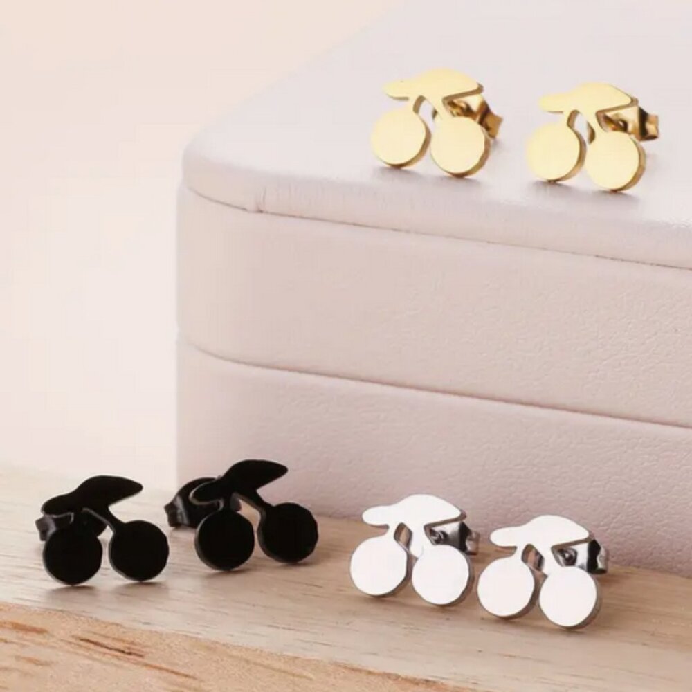 Cherry Stainless Steal Stud Earrings NWT